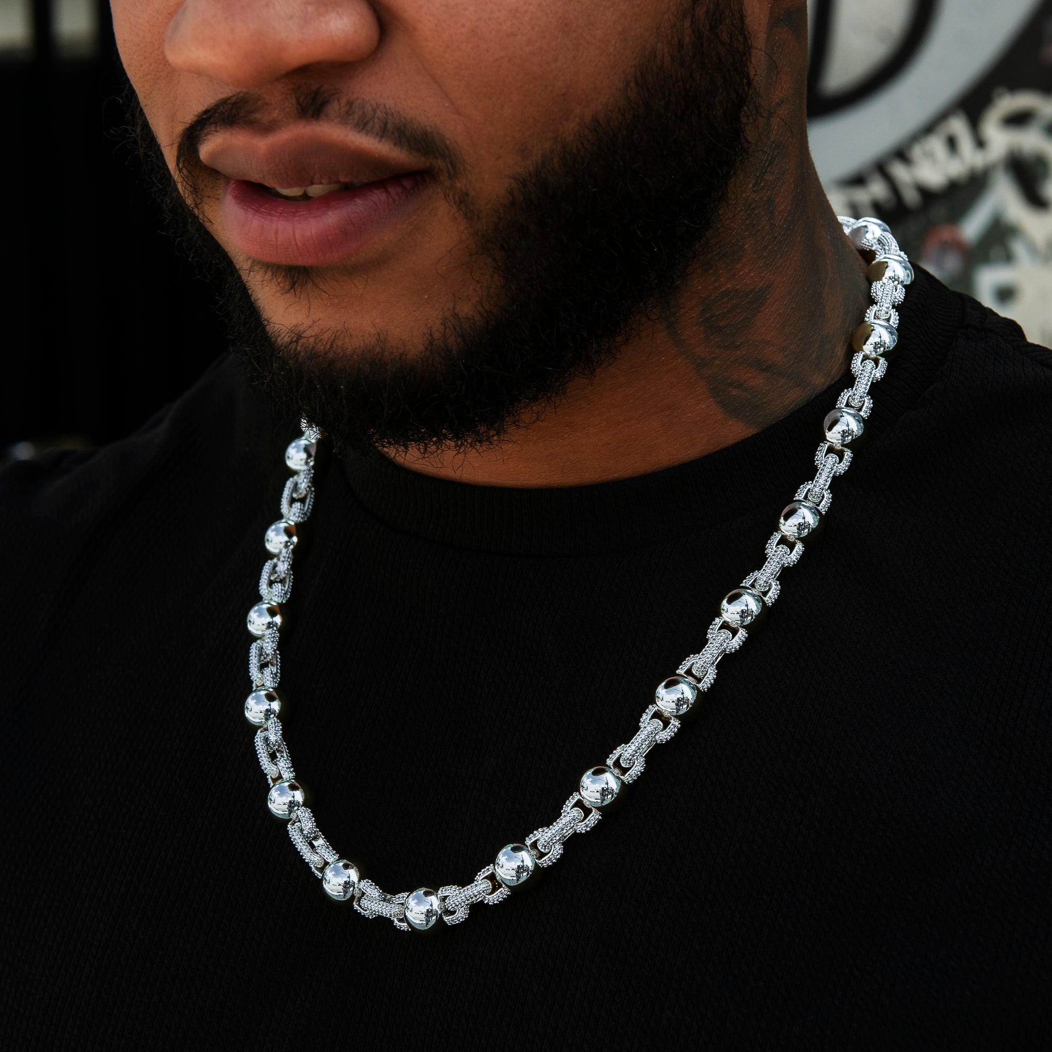 10MM Iced Plain Ball Chain in White Gold