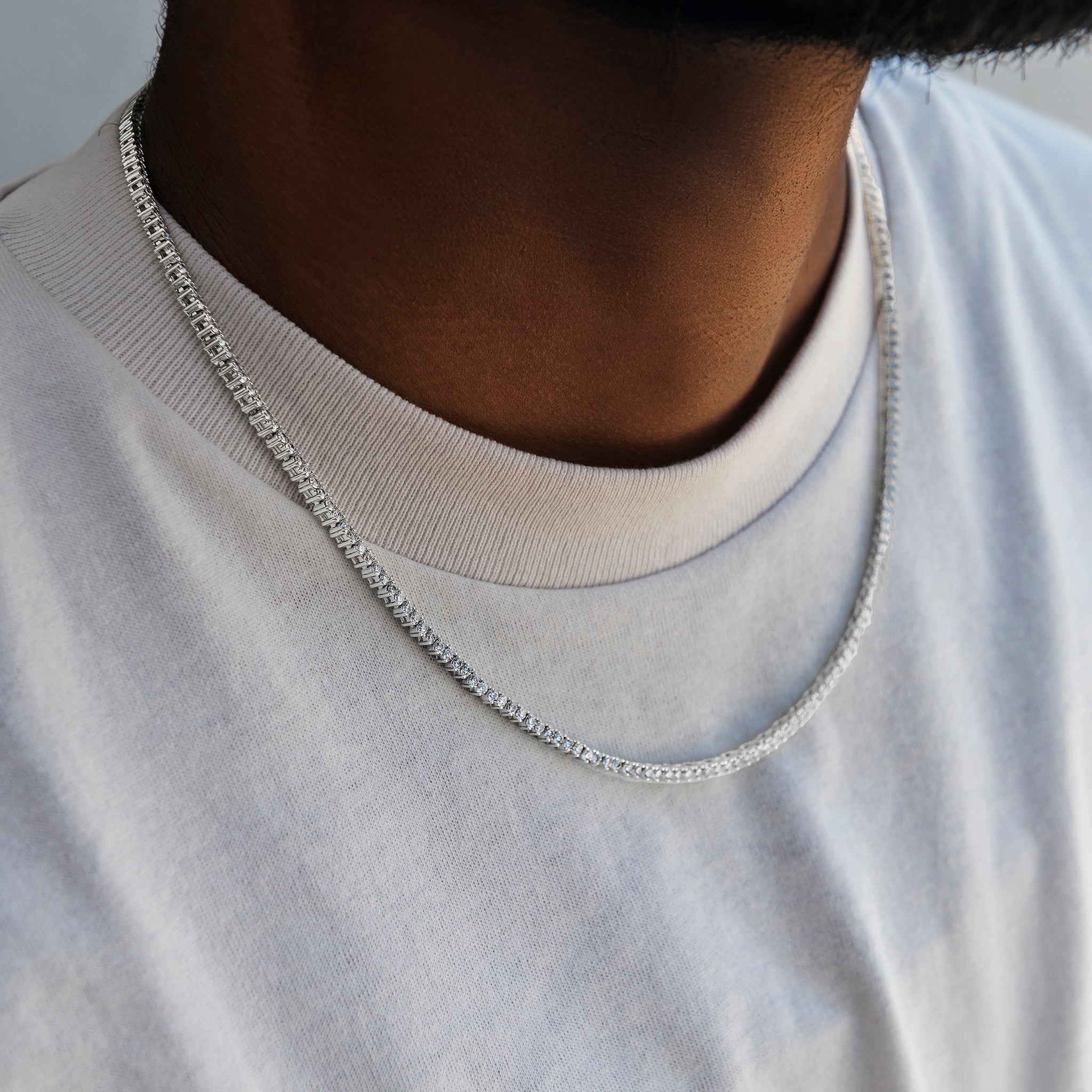 3 Prong Tennis Chain in White Gold -2mm