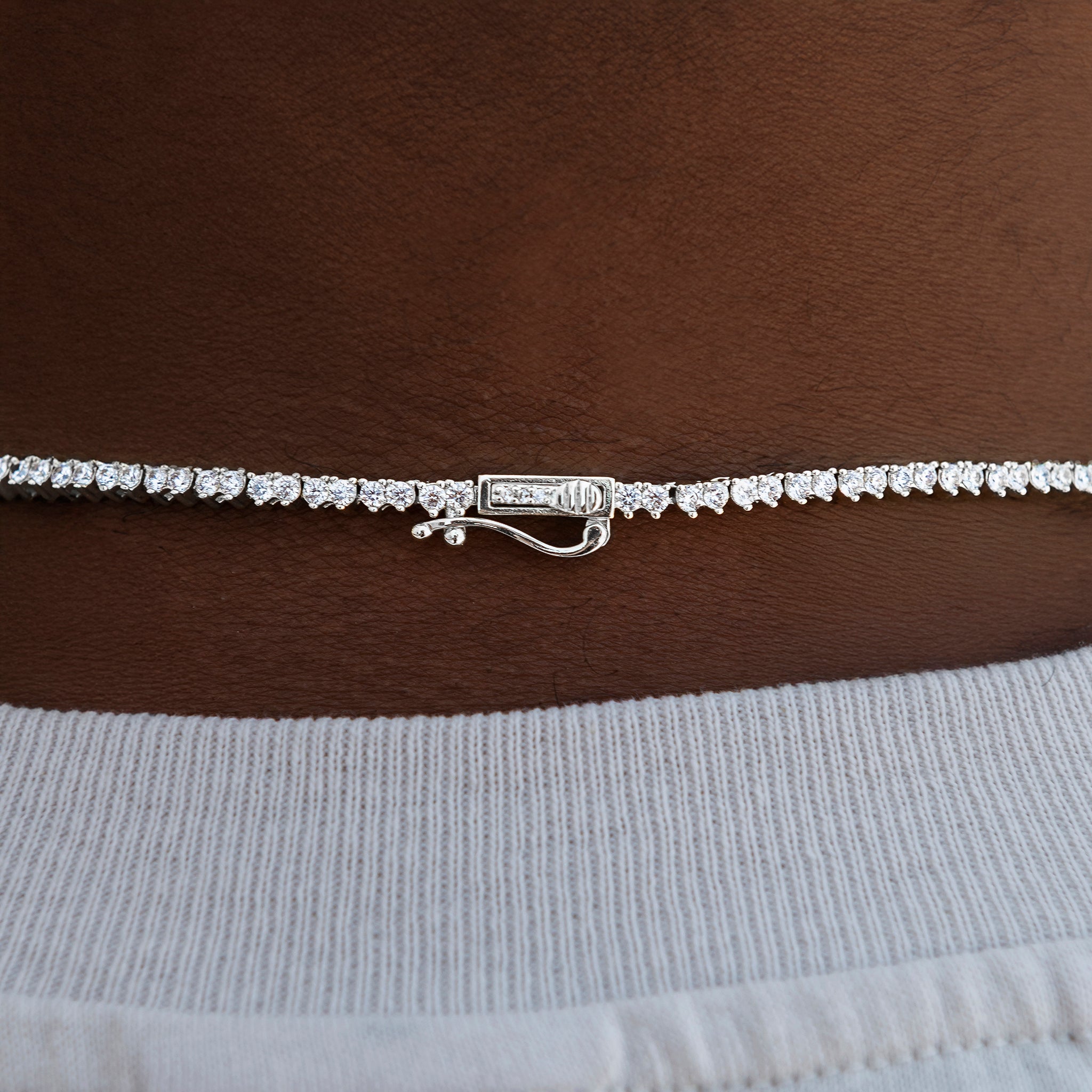 3 Prong Tennis Chain in White Gold -2mm