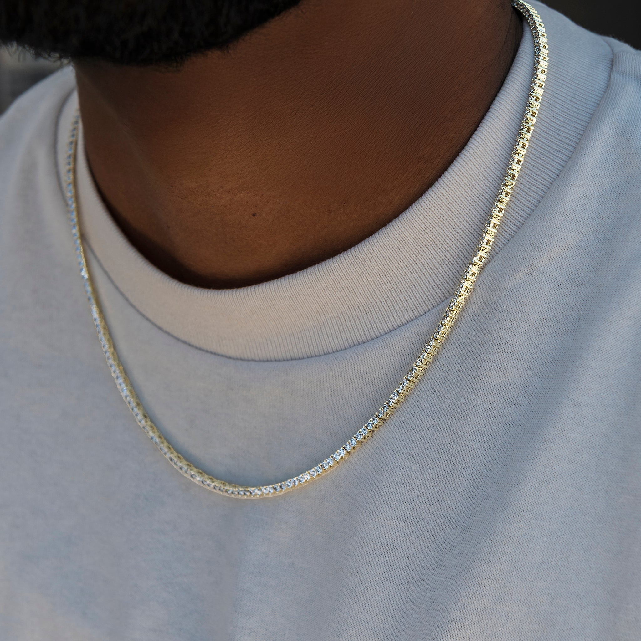 3 Prong Tennis Chain in Yellow Gold -2mm