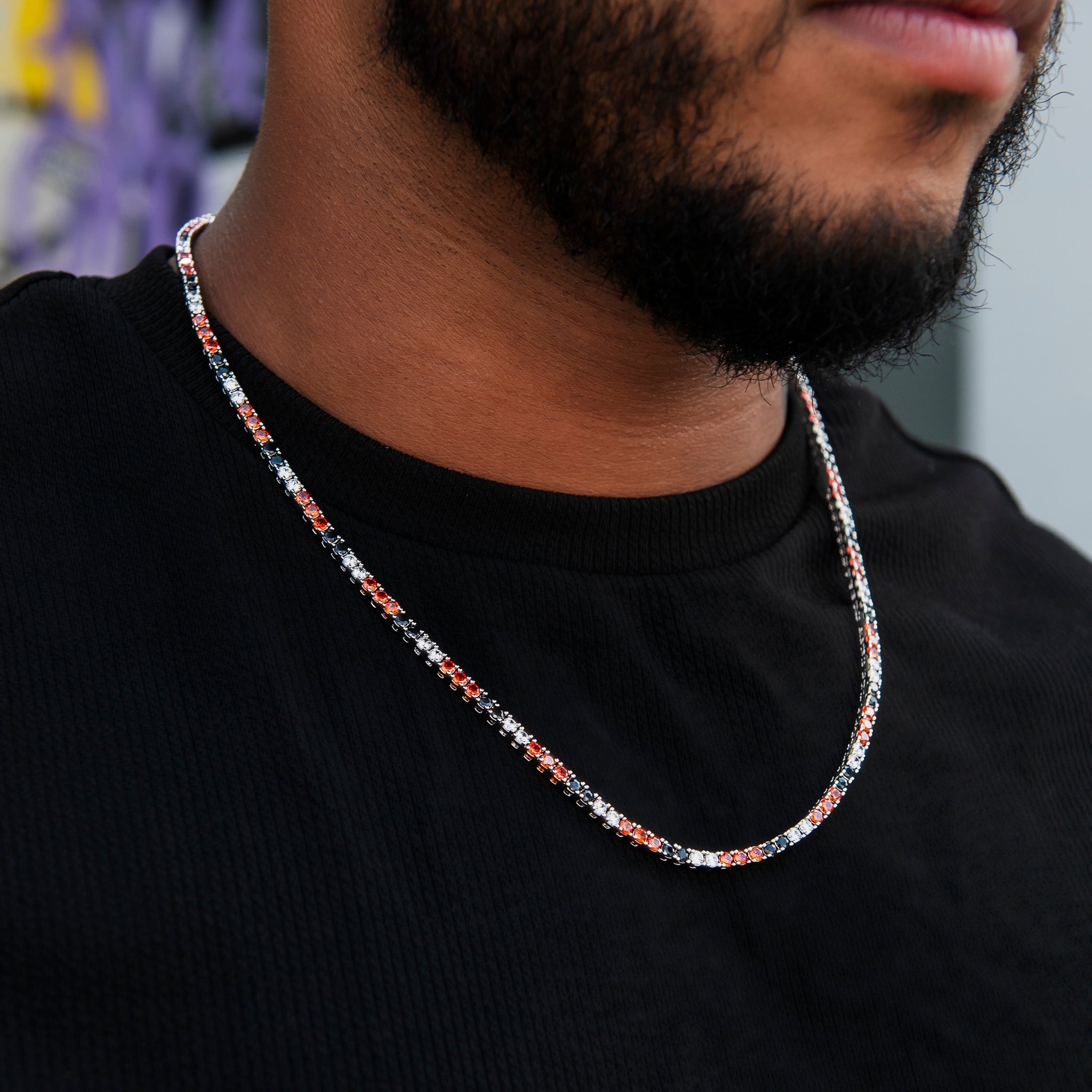 3MM Diamond Tennis Chain - Black Orange White