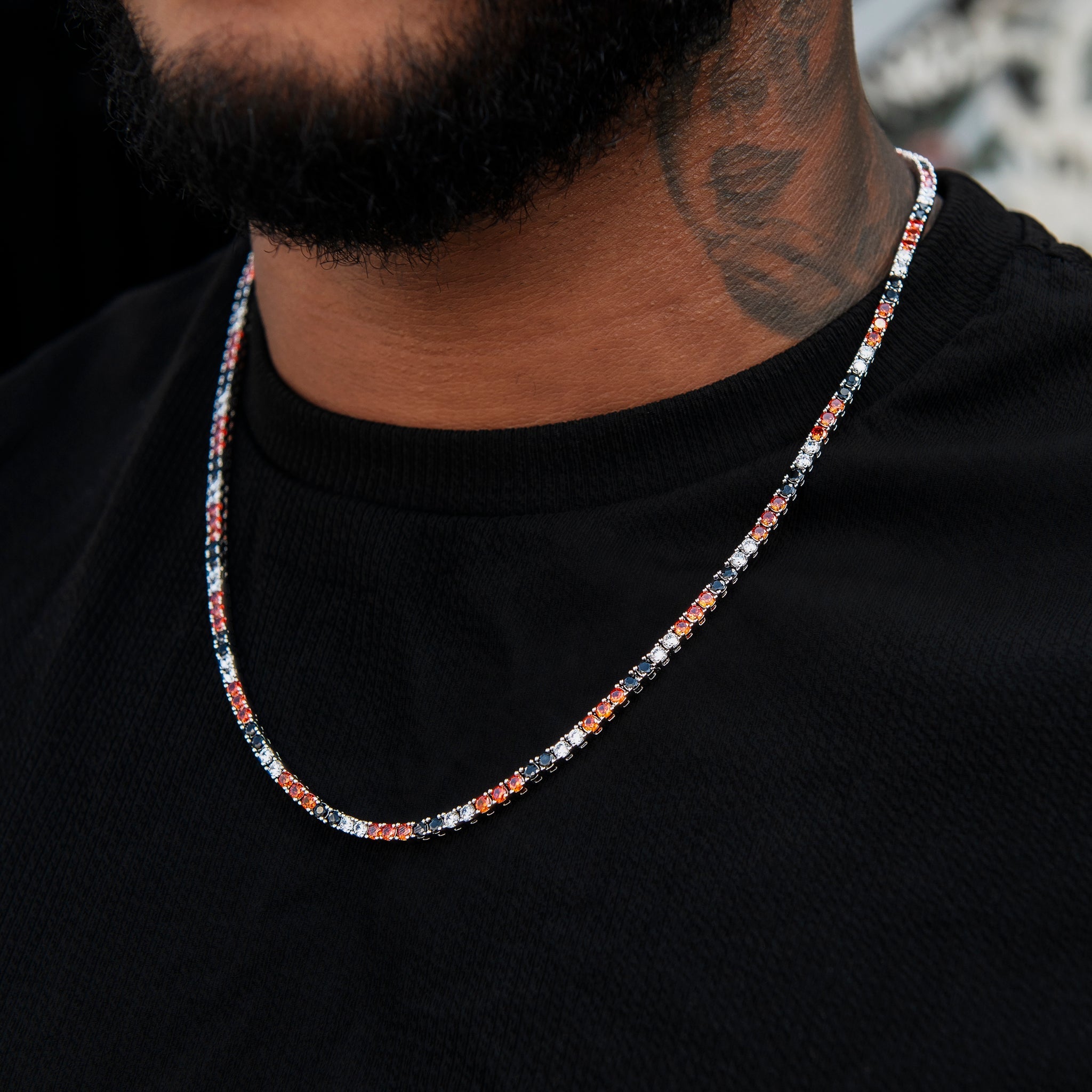 3MM Diamond Tennis Chain - Black Orange White