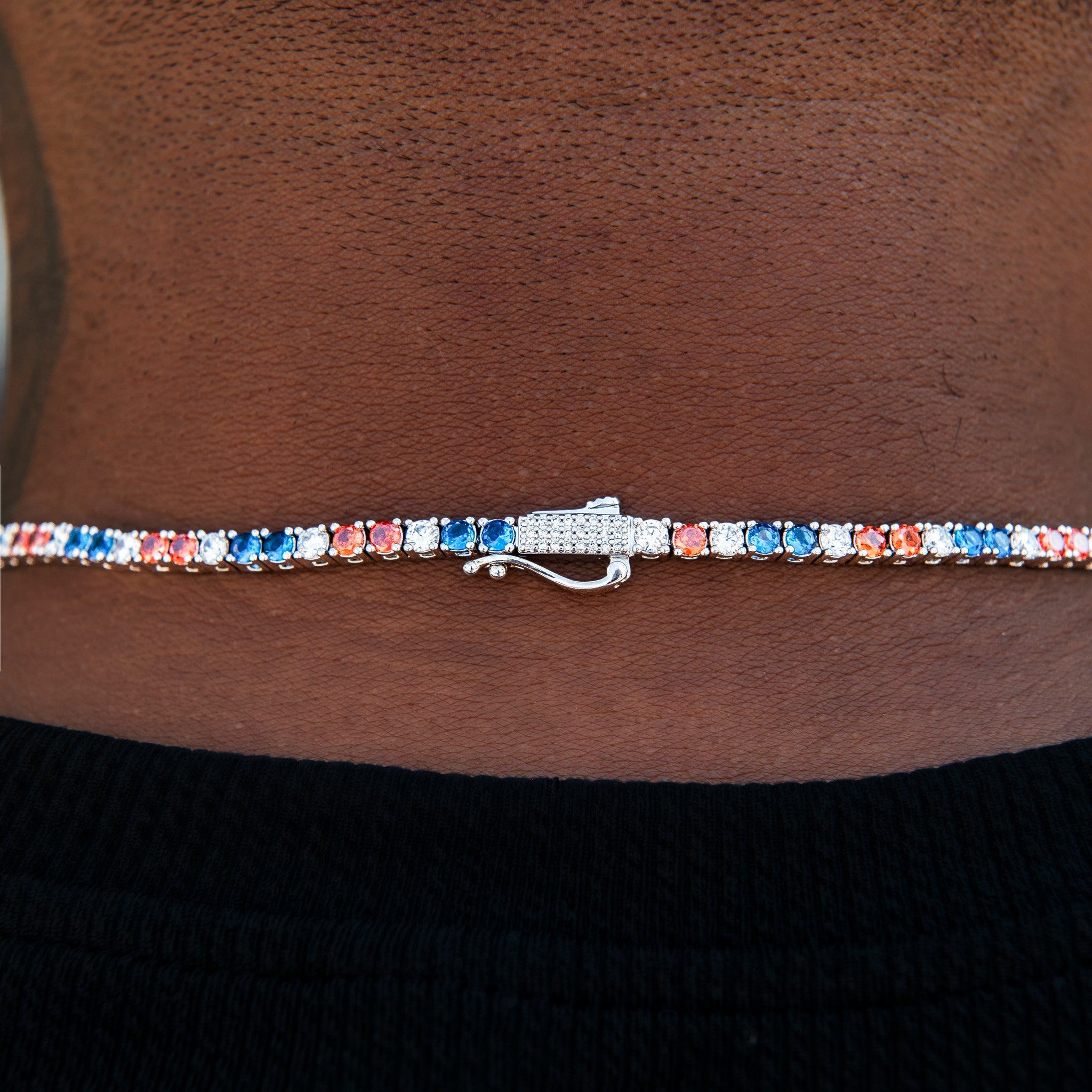 3MM Diamond Tennis Chain - Royal Blue Orange White