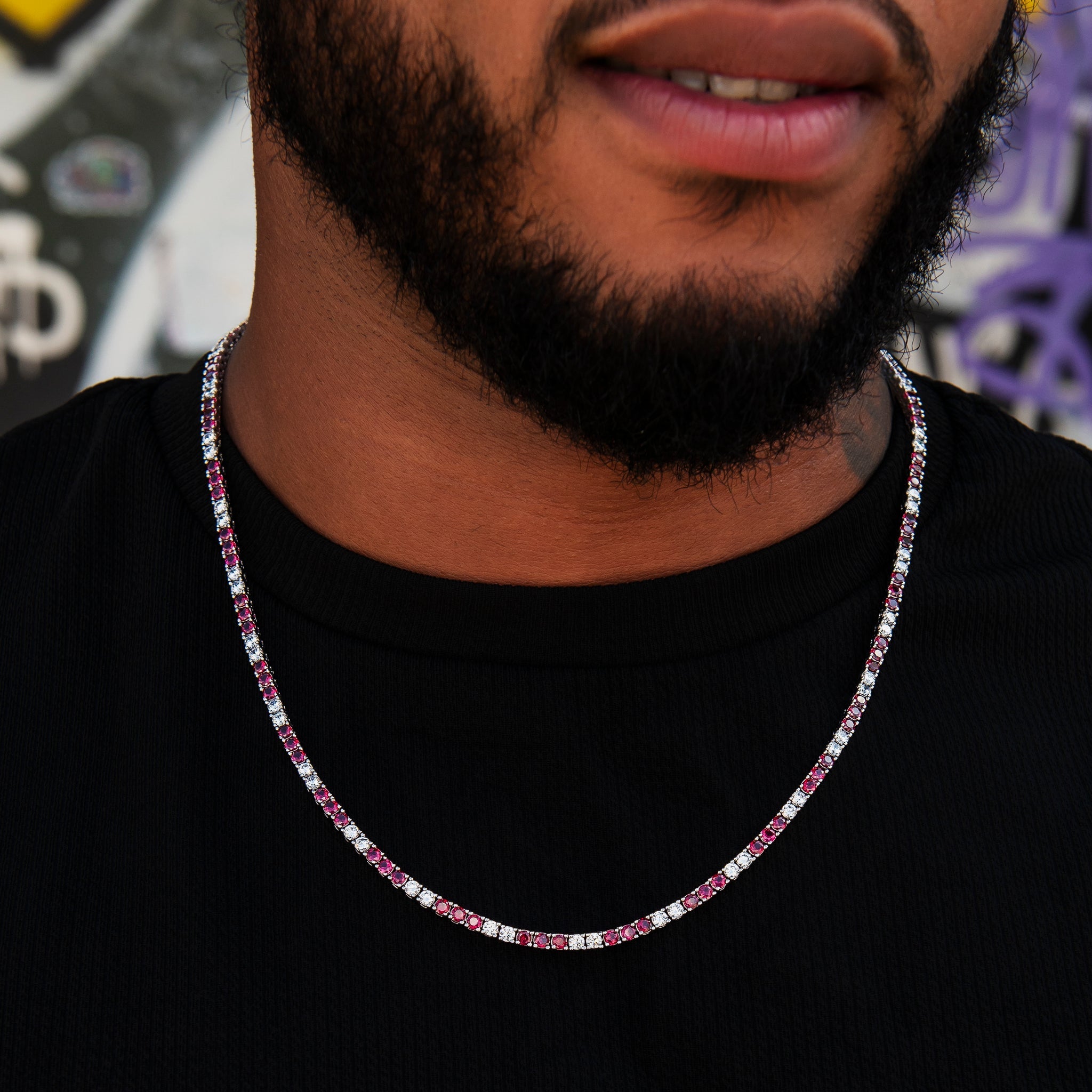 3MM Diamond Tennis Chain - Burgundy White