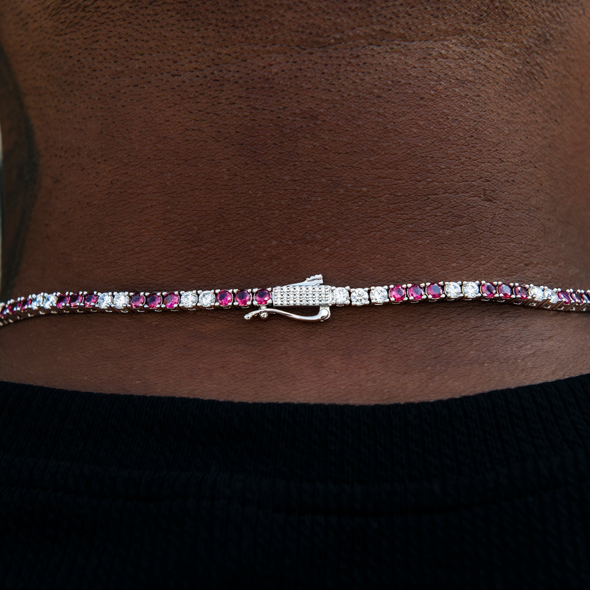 3MM Diamond Tennis Chain - Burgundy White