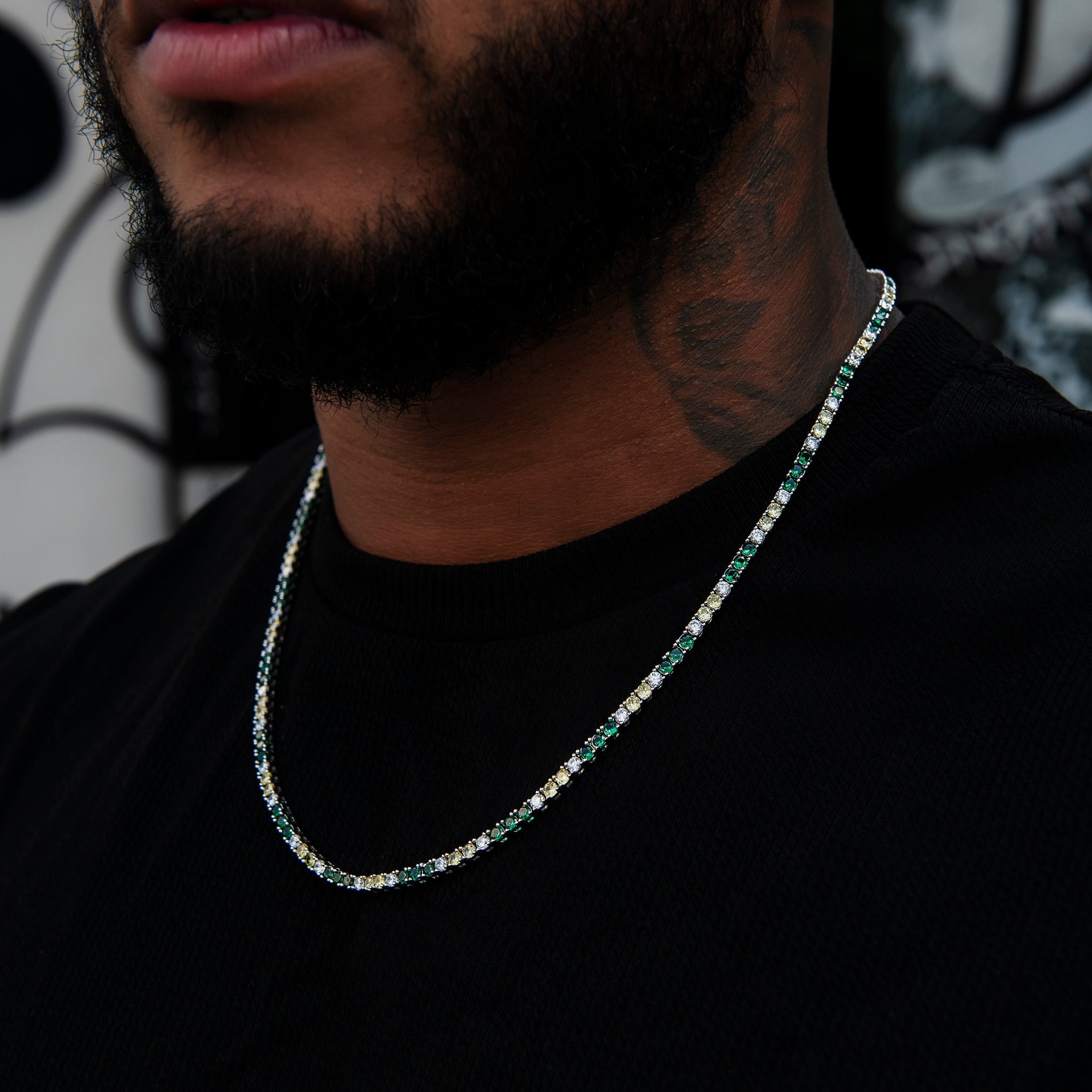 3MM Diamond Tennis Chain - Green Yellow White