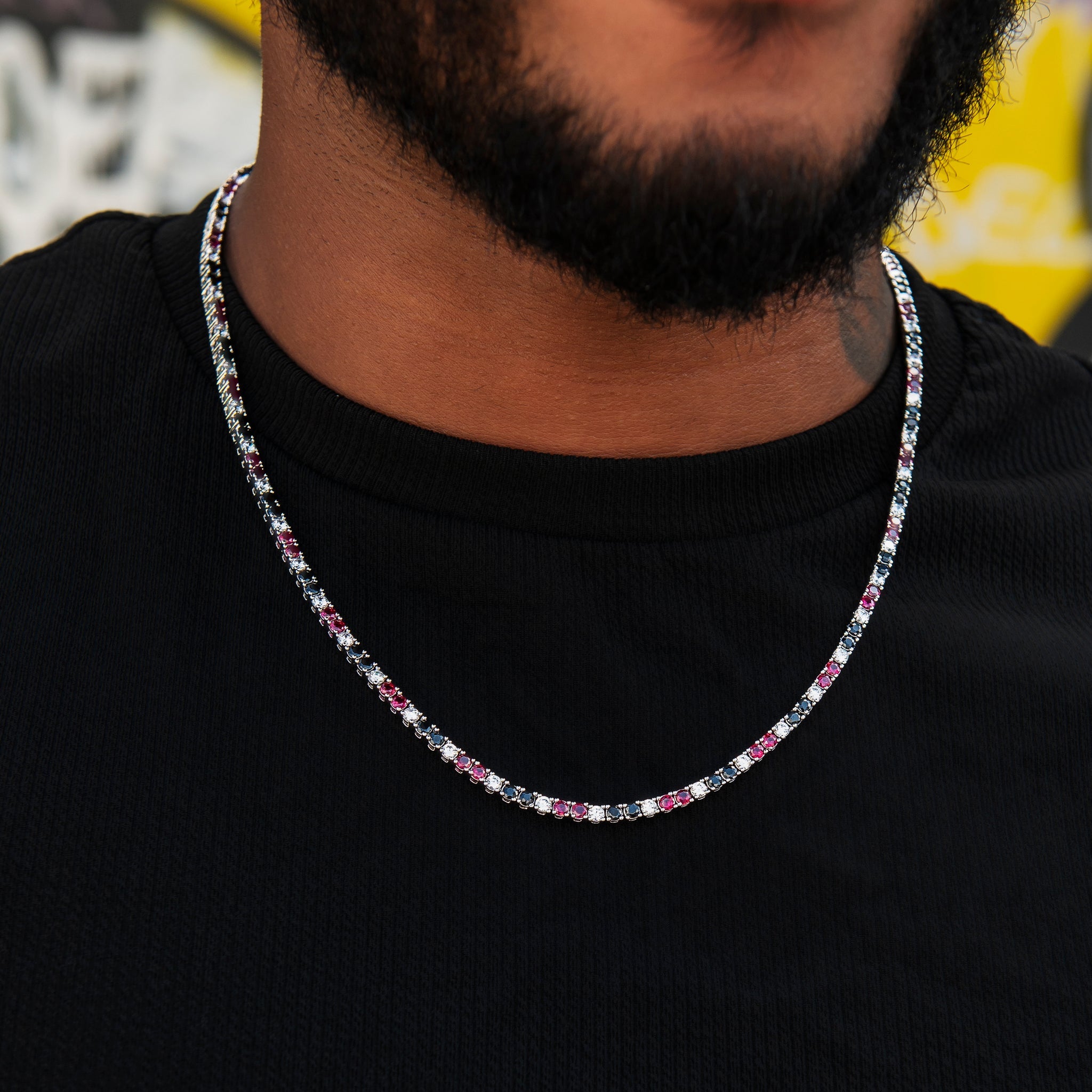 3MM Diamond Tennis Chain - Black Burgundy White