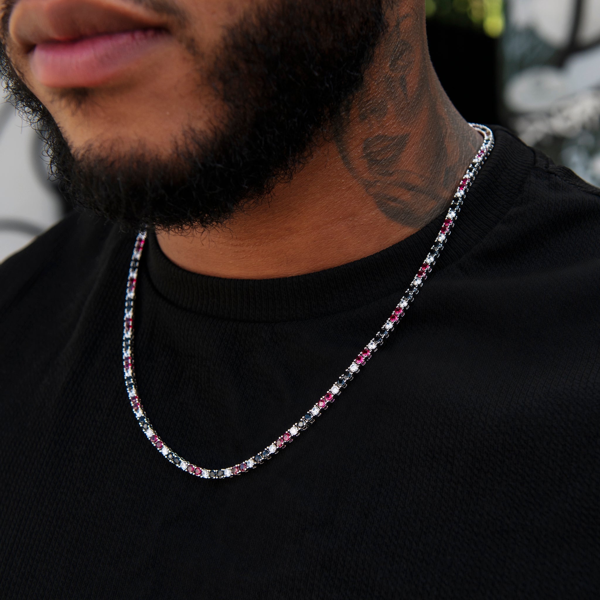 3MM Diamond Tennis Chain - Black Burgundy White