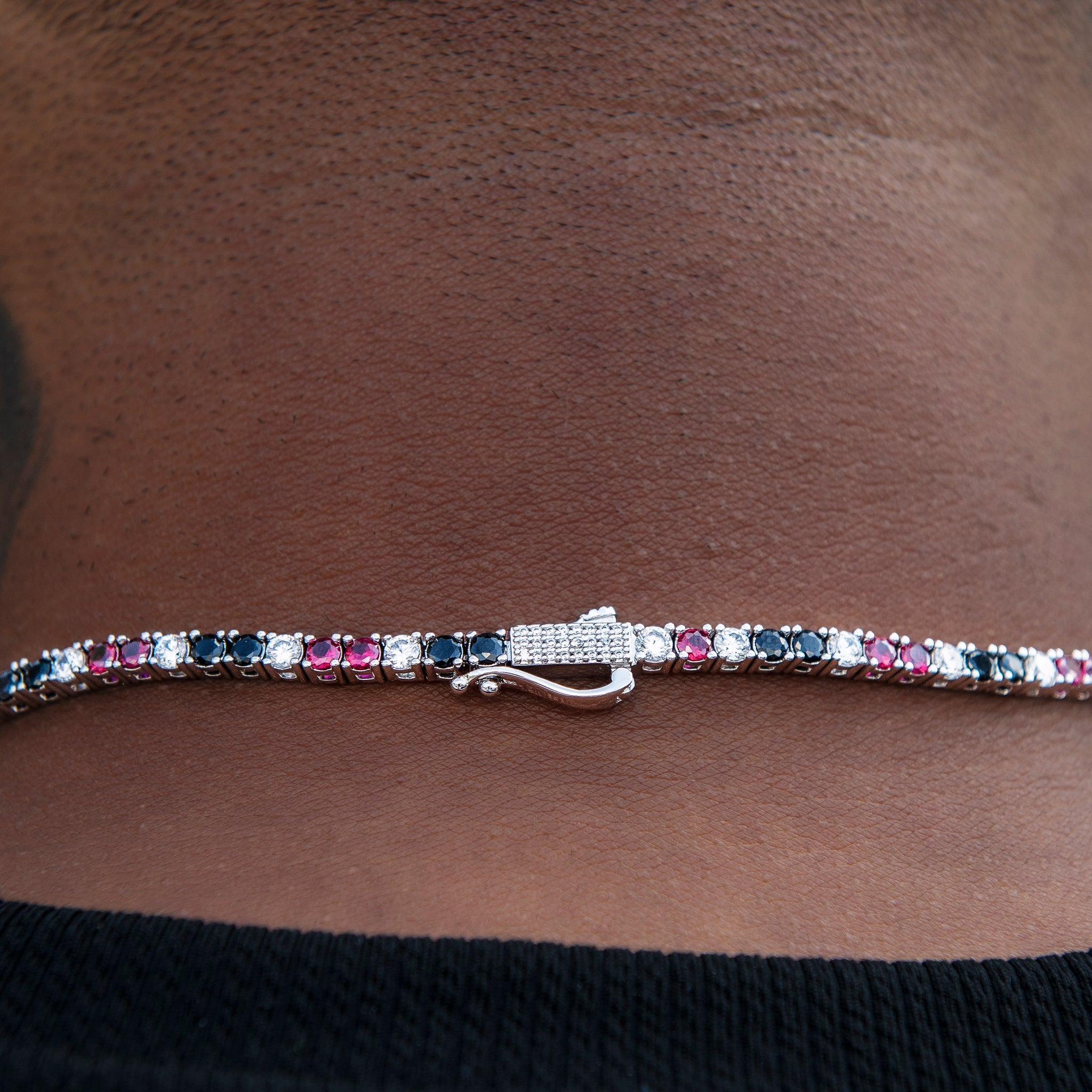 3MM Diamond Tennis Chain - Black Burgundy White