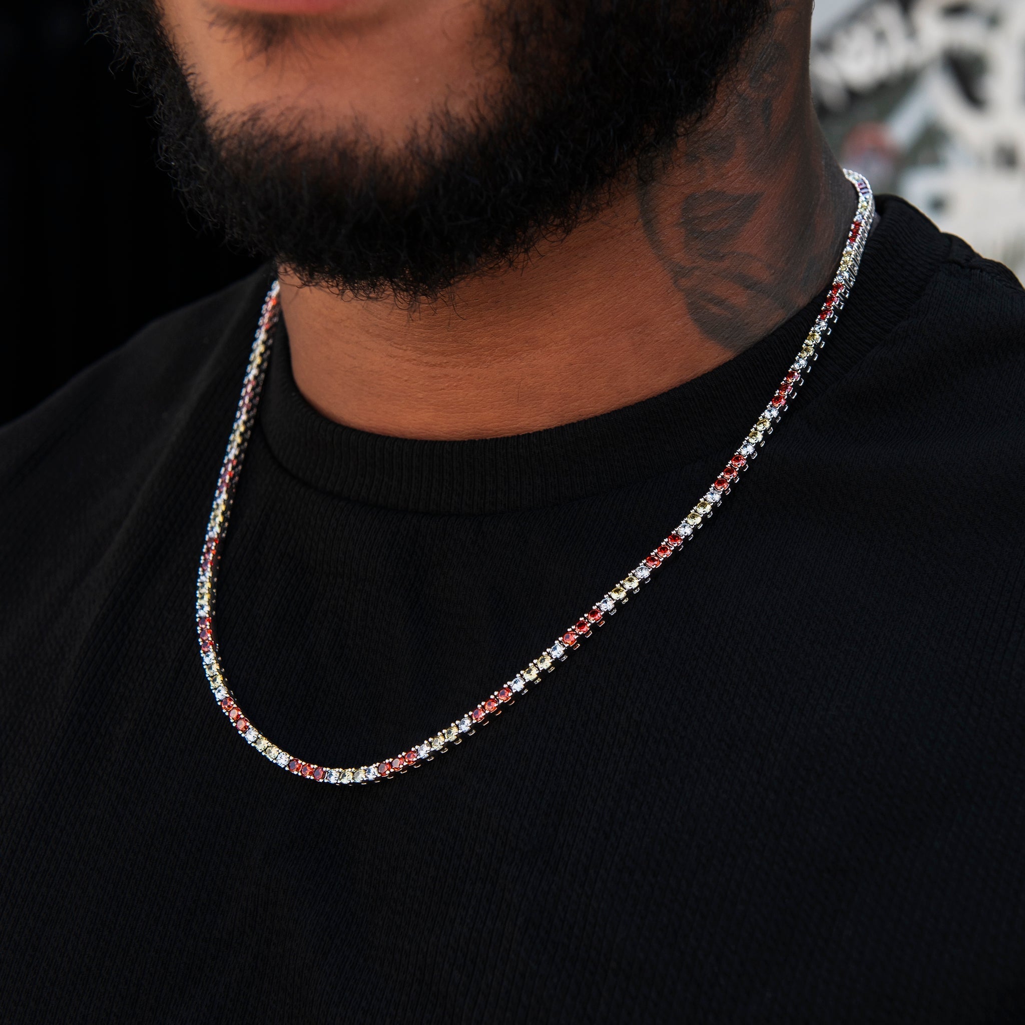 3MM Diamond Tennis Chain - Red Yellow White