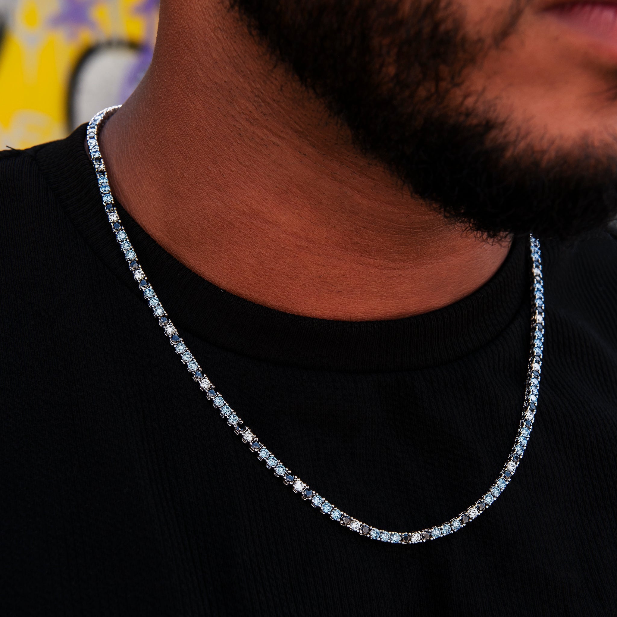 3MM Diamond Tennis Chain - Turquoise Black White