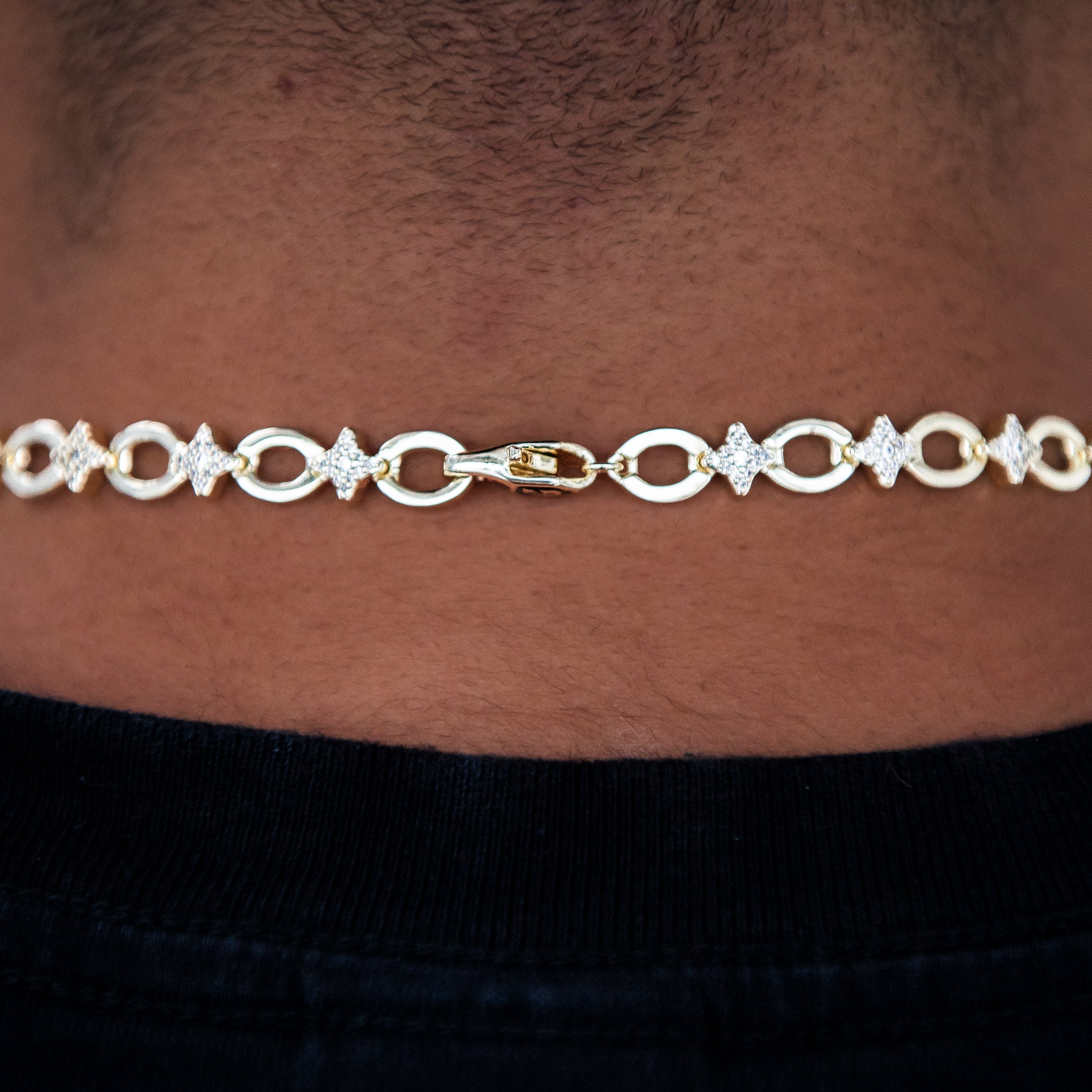 Iced Star Cable Link Chain - Yellow Gold