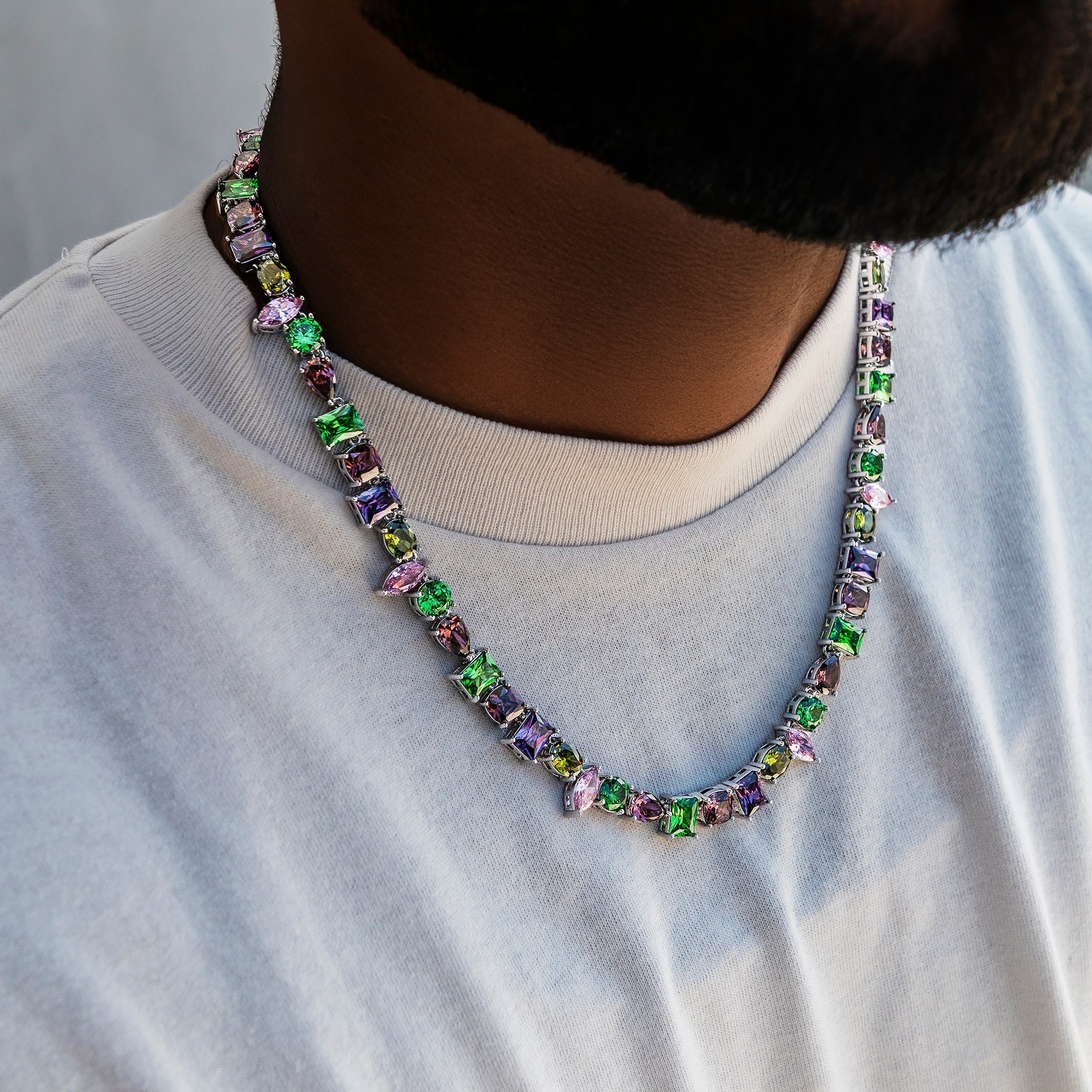 Floating Multicolor Stone Chain in White Gold