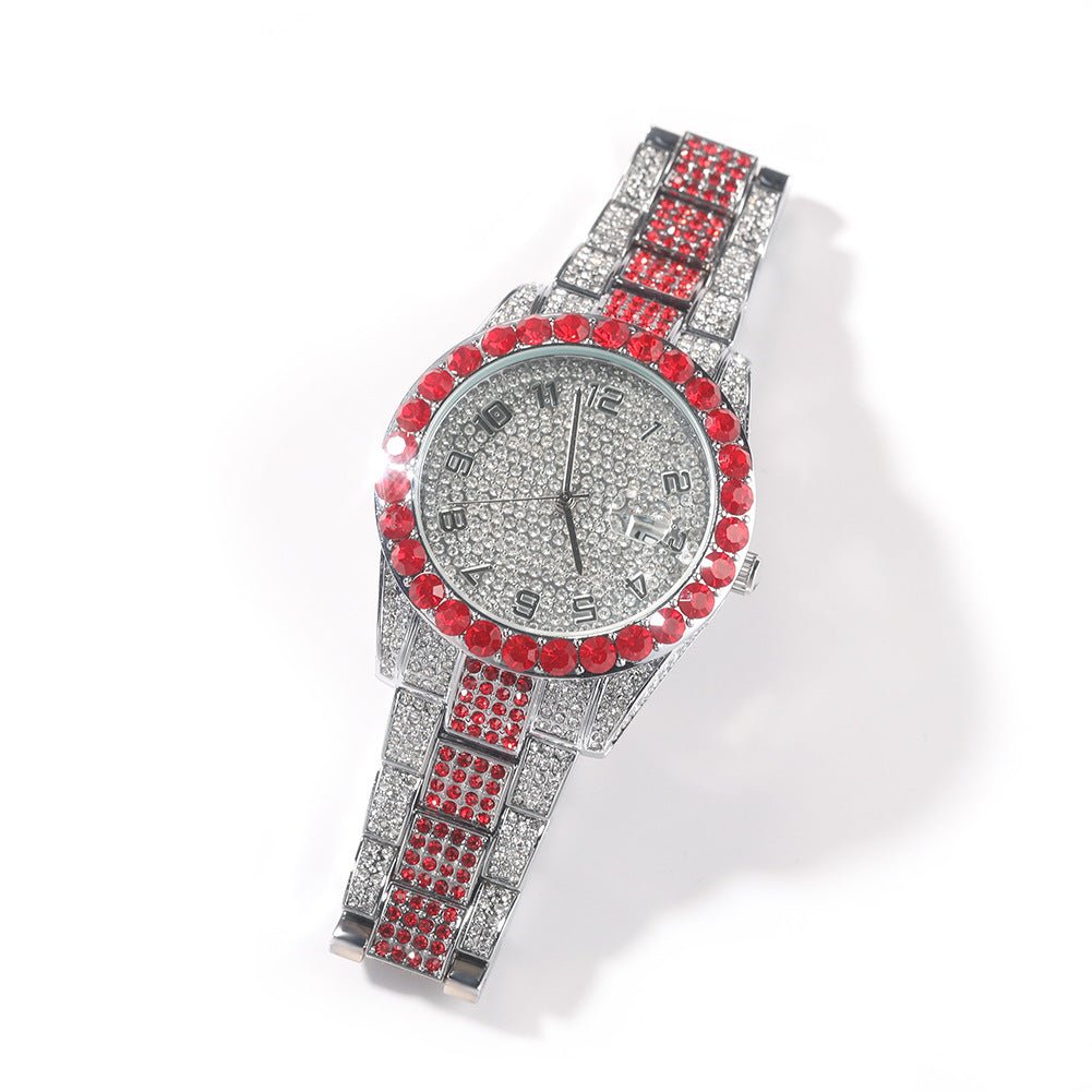 Diamond-Encrusted Red Fashion Ice Watch