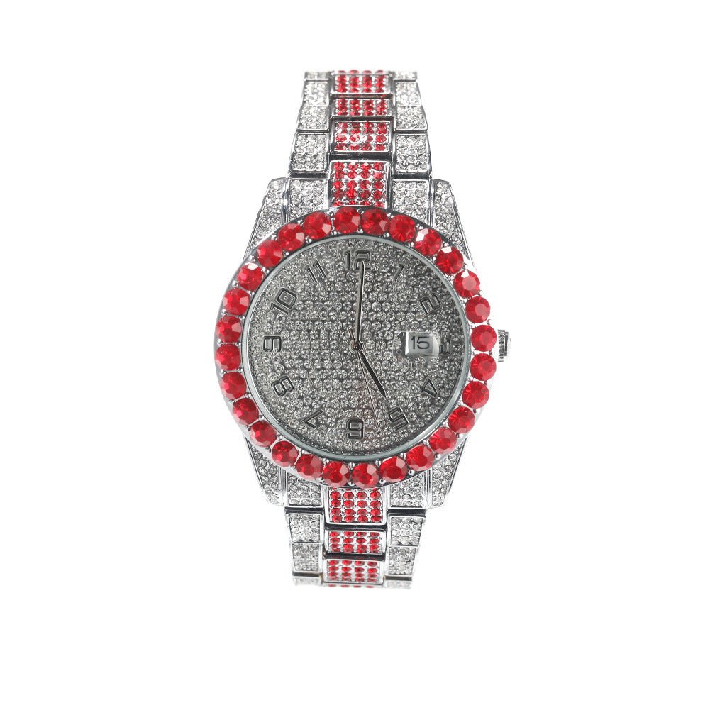 Diamond-Encrusted Red Fashion Ice Watch