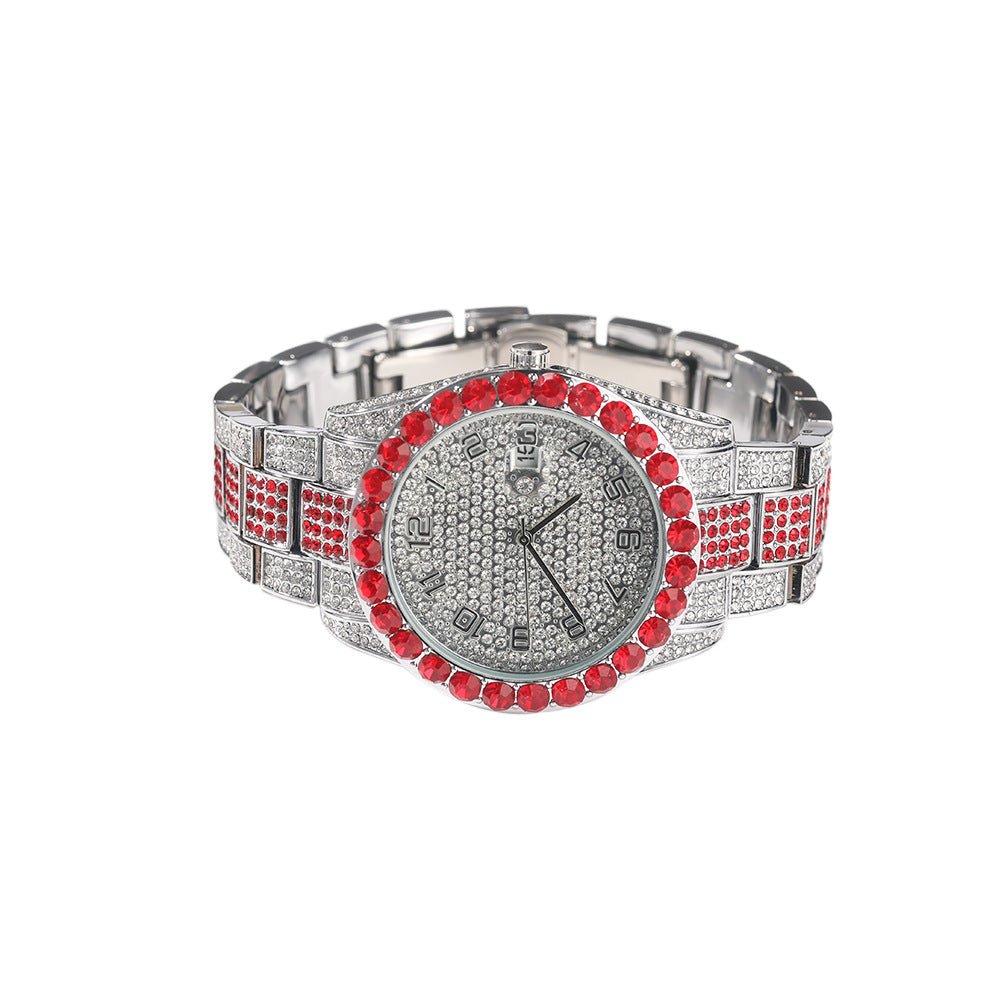 Diamond-Encrusted Red Fashion Ice Watch