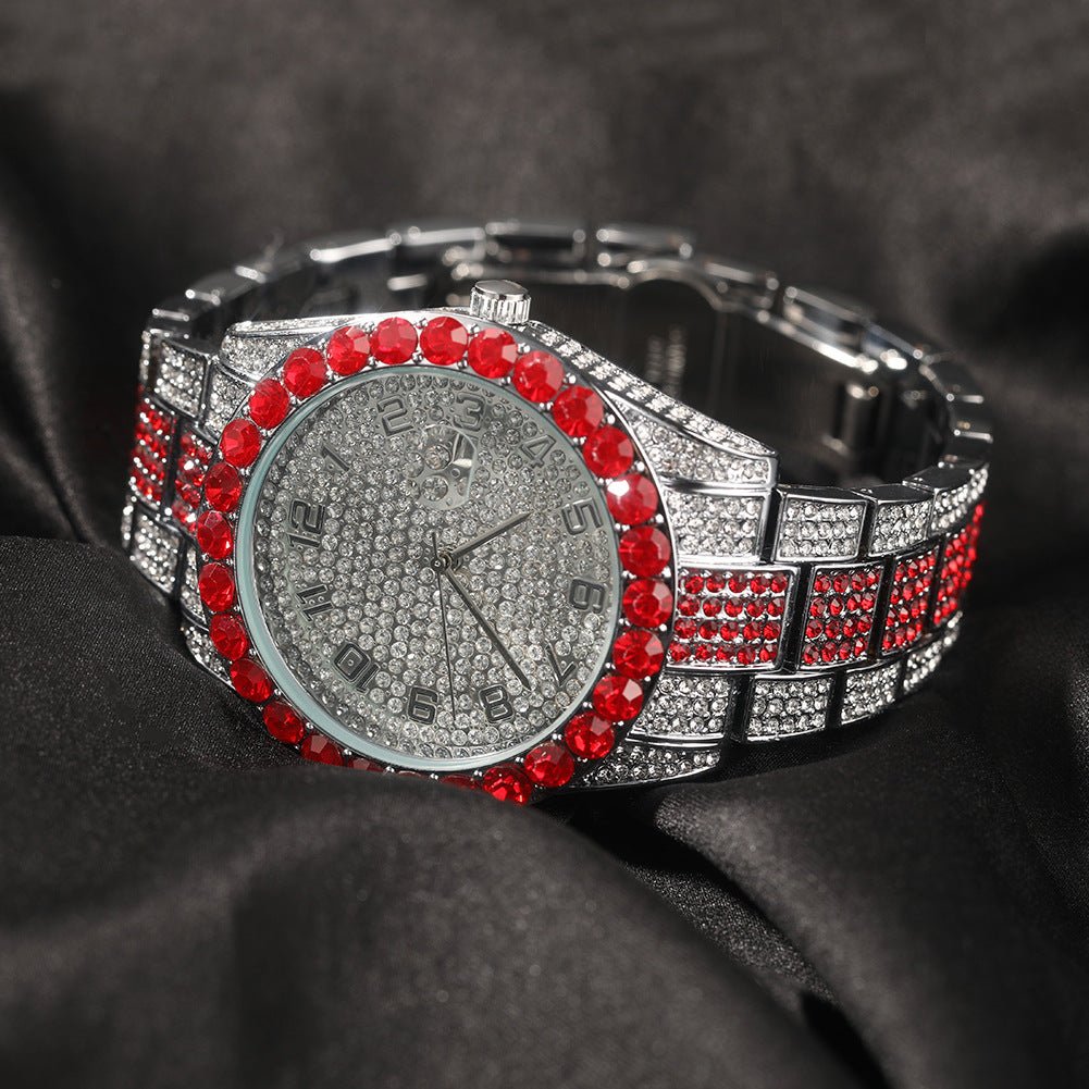 Diamond-Encrusted Red Fashion Ice Watch