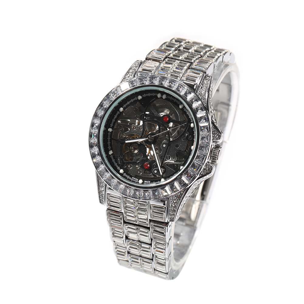Full Diamond T Square Mechanical Ice Bling Watch