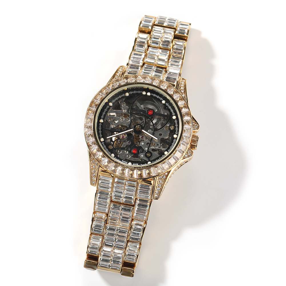 Full Diamond T Square Mechanical Ice Bling Watch