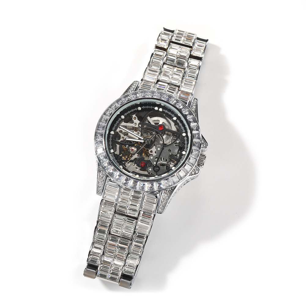 Full Diamond T Square Mechanical Ice Bling Watch