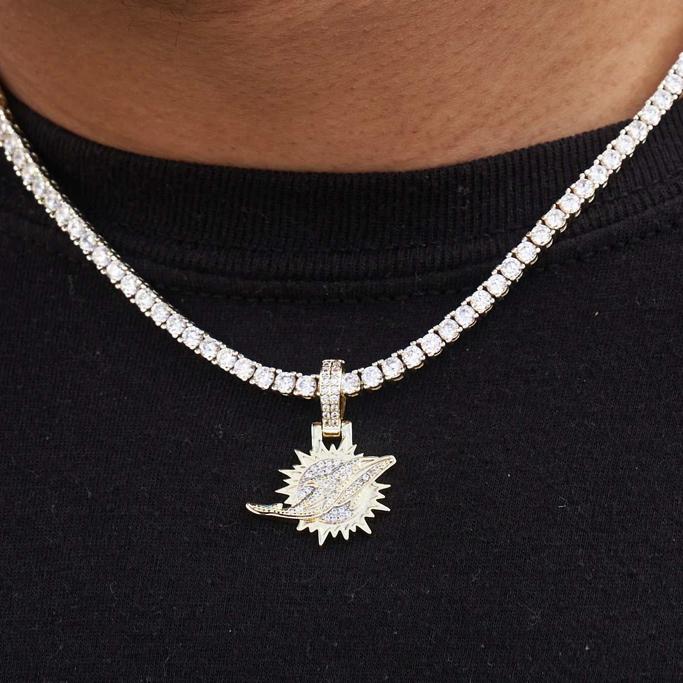 Miami Dolphins Official NFL Micro Logo Pendant - Yellow Gold