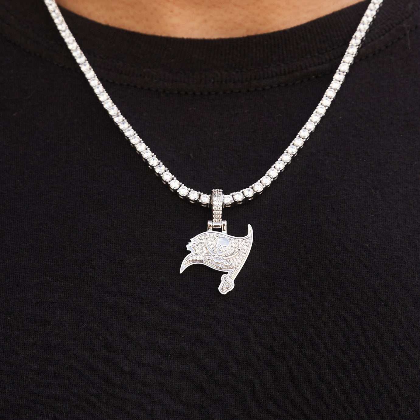 Tampa Bay Buccaneers Official NFL Micro Logo Pendant - White Gold