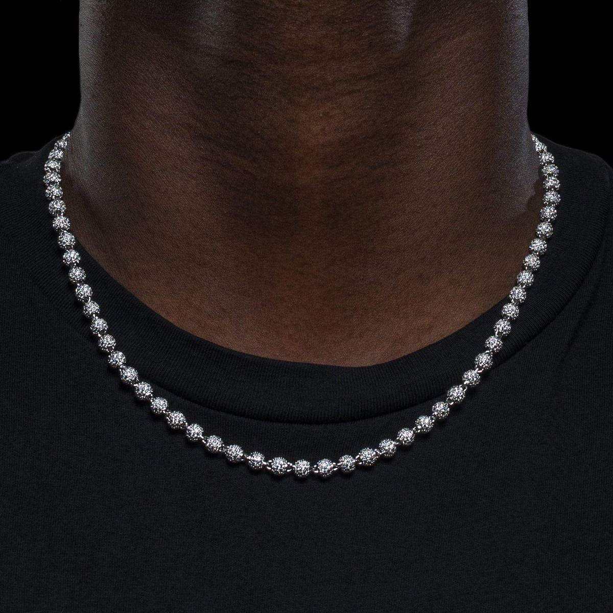 Iced Ball Chain in White Gold - 4mm