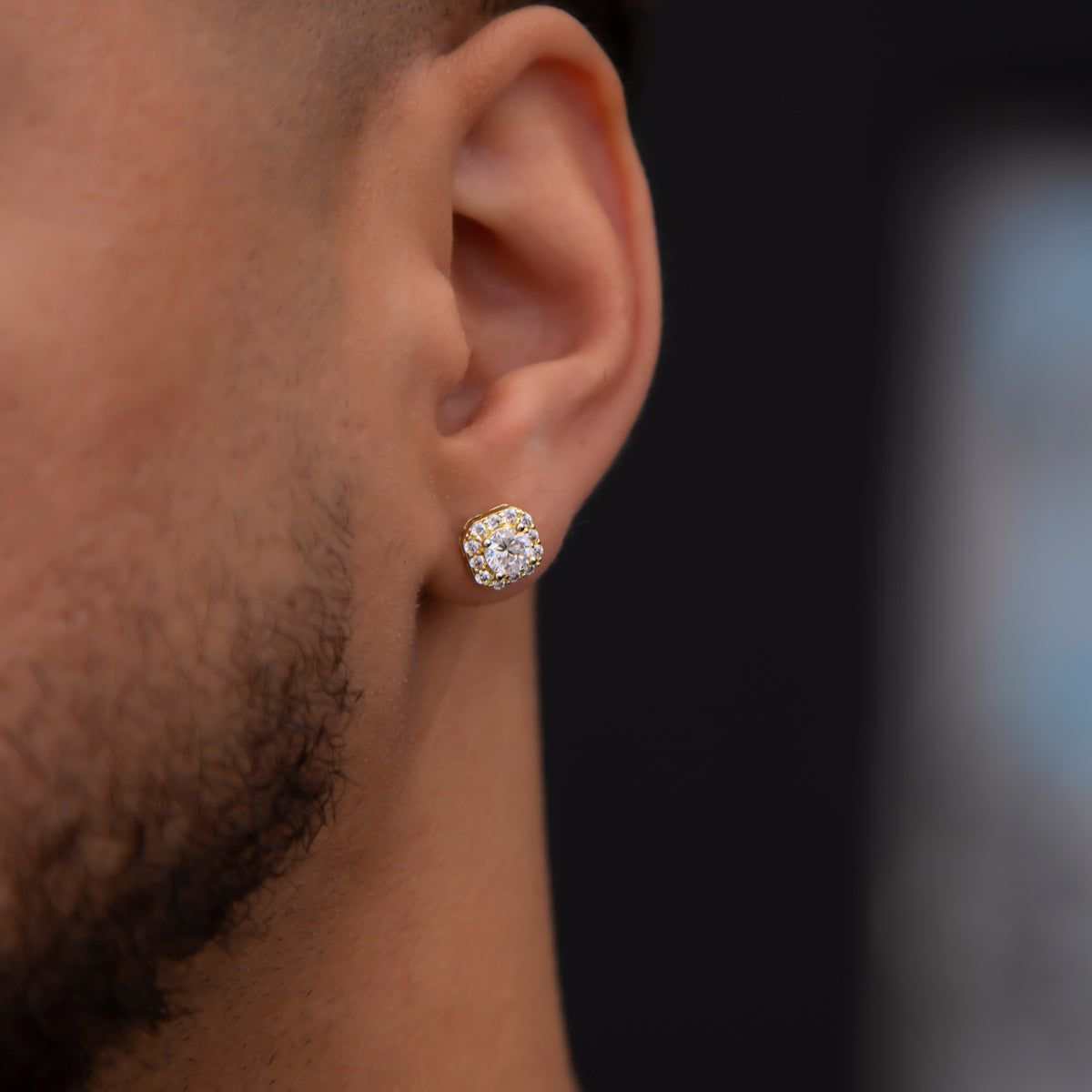 Men's Micro Clustered Moissanite Earrings in Yellow Gold Vermeil