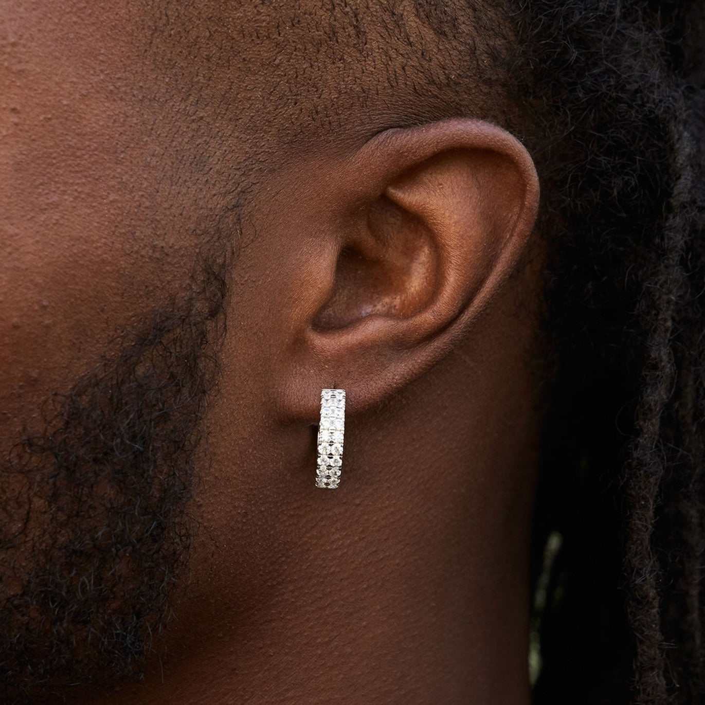 Double Row Hoop Earrings in White Gold
