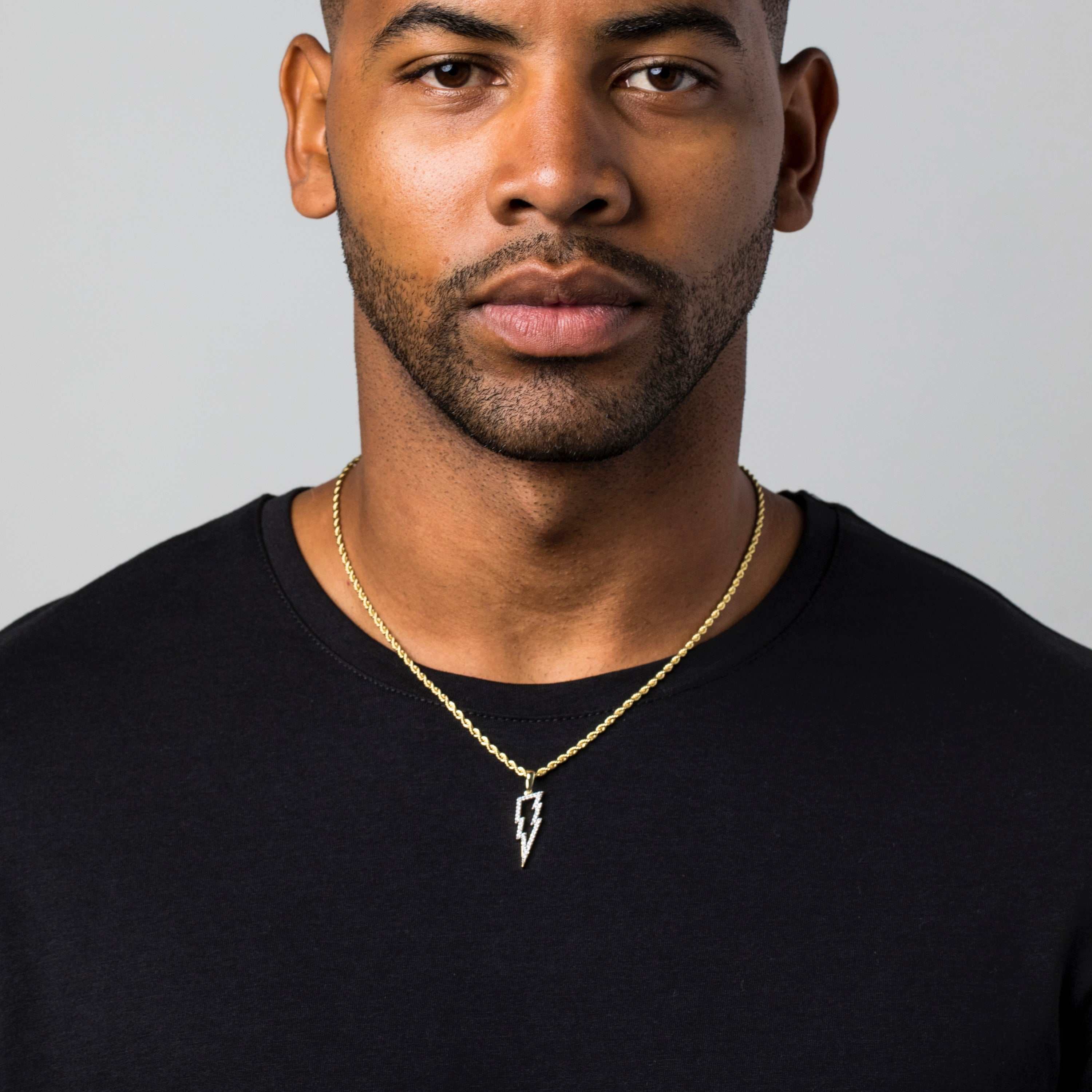 Micro Iced Lightning Bolt Pendant in Yellow Gold