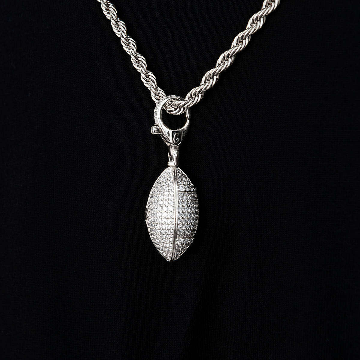 Football Clip On Pendant in White Gold