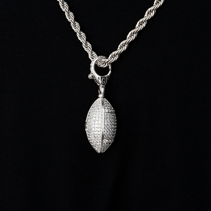 Football Clip On Pendant in White Gold