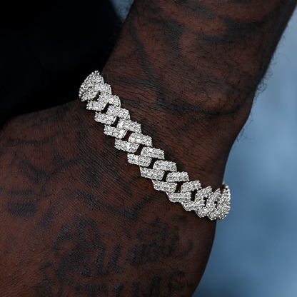 12MM Prong Baguette Cuban Bracelet - White Gold