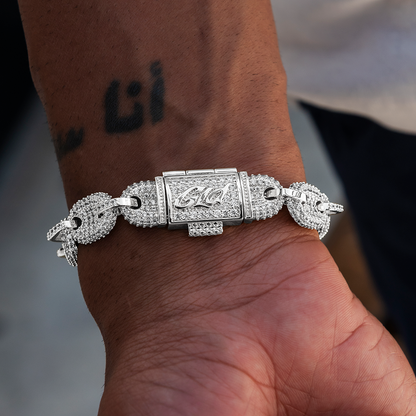 Diamond Puffed Mariner Bracelet in White Gold- 12mm