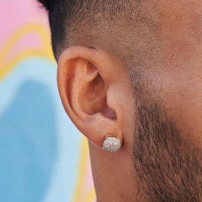 10mm Pave Set Stud Earrings in Yellow Gold