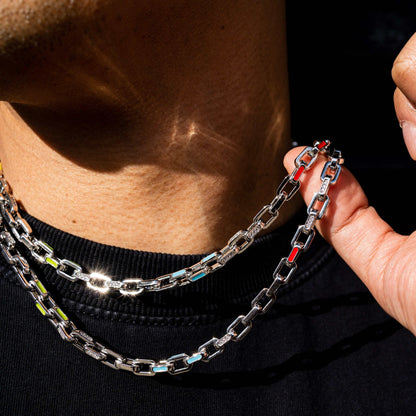 Enamel Box Chain - White Gold