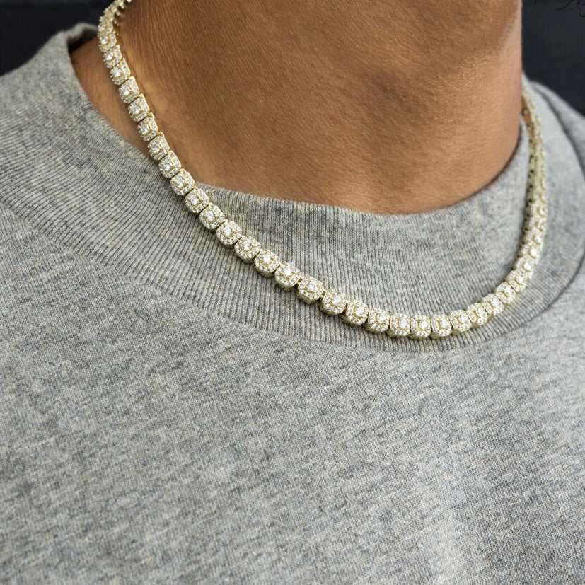 Men's 6MM Clustered Moissanite Tennis Necklace in Yellow Gold Vermeil