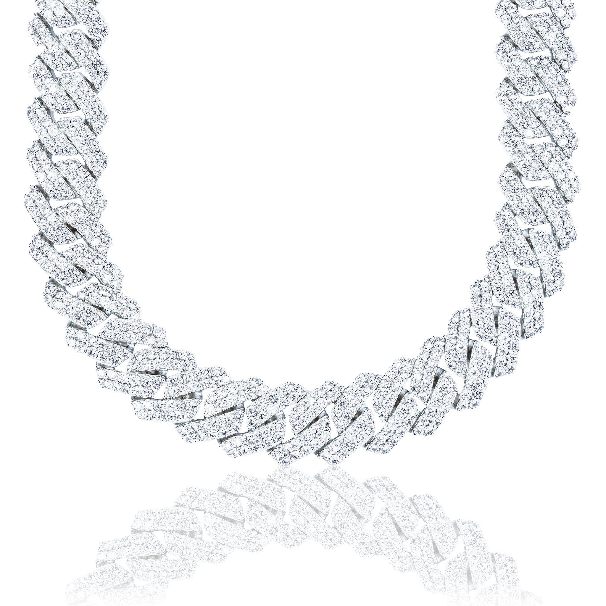 Men's Moissanite Diamond Prong Cuban Chain in White Gold Vermeil - 19mm