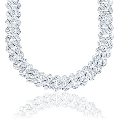 Men's Moissanite Diamond Prong Cuban Chain in White Gold Vermeil - 19mm