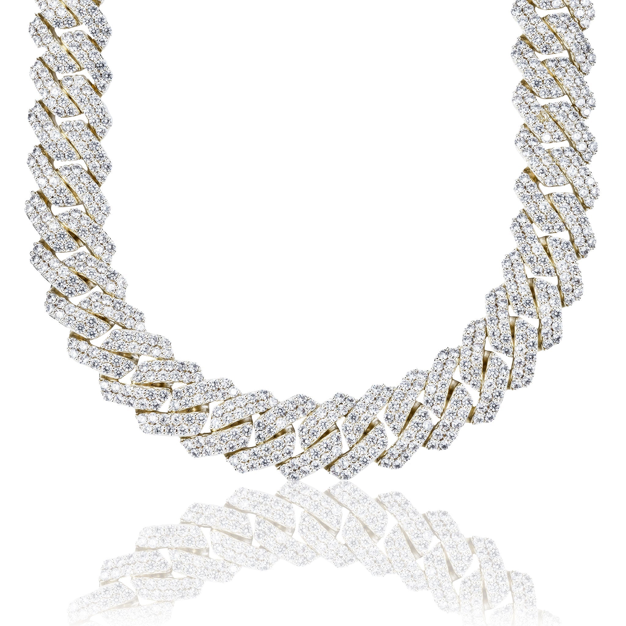 Men's Moissanite Diamond Prong Cuban Chain in Yellow Gold Vermeil - 19mm