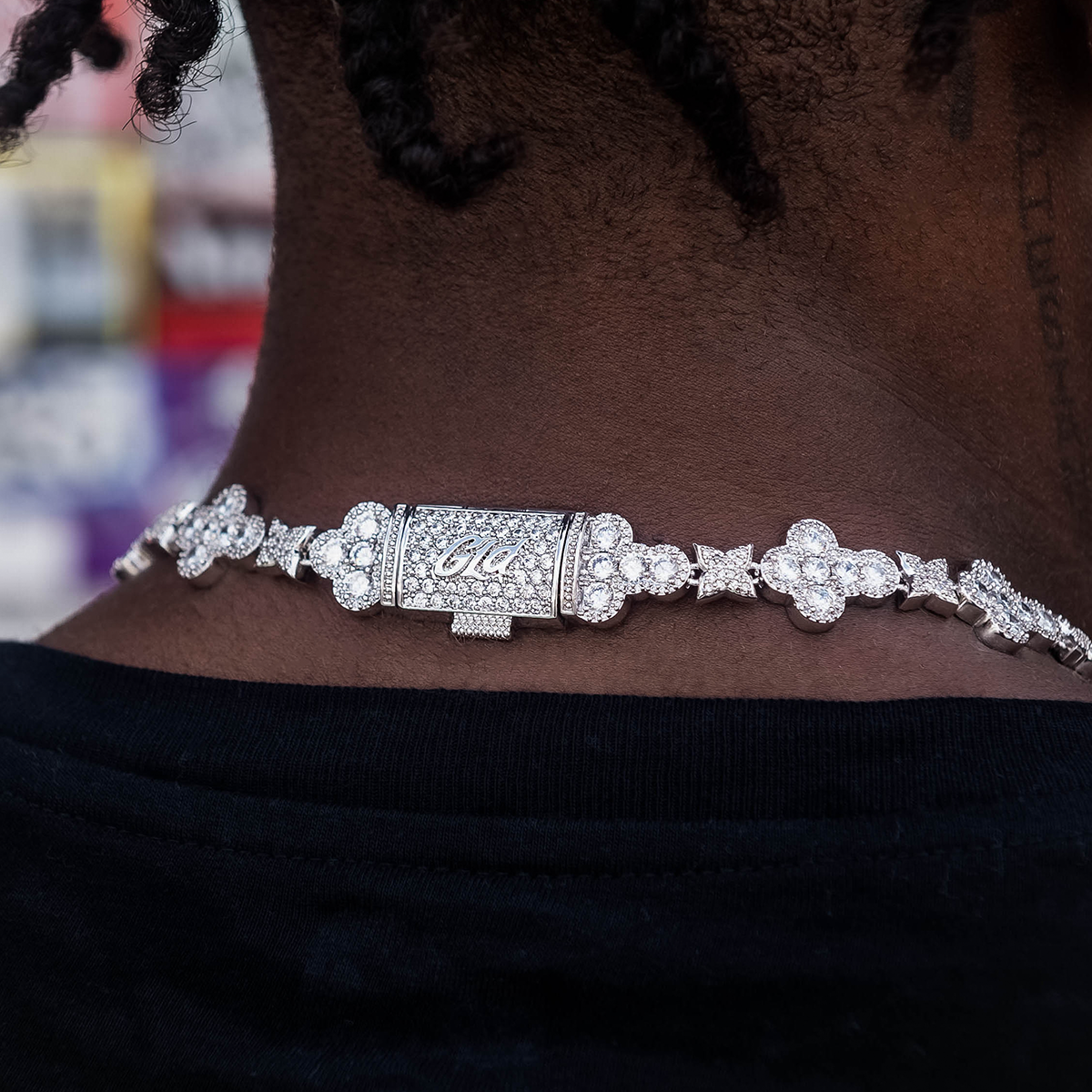 Rounded Cross Pave Star Chain in White Gold