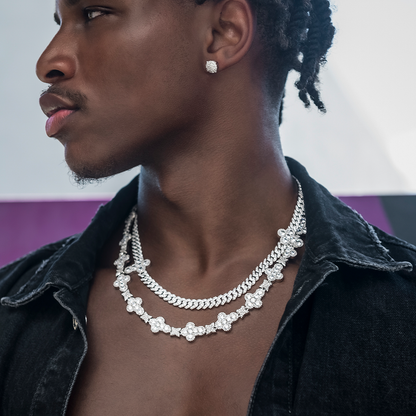 Rounded Cross Pave Star Chain in White Gold