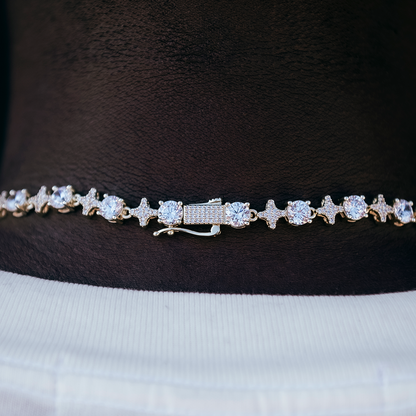 Round Stone Star Tennis Chain in Yellow Gold