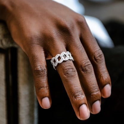 Iced Baguette Cuban Ring in White Gold Vermeil