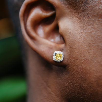 Canary Cushion Cut Earrings in White Gold