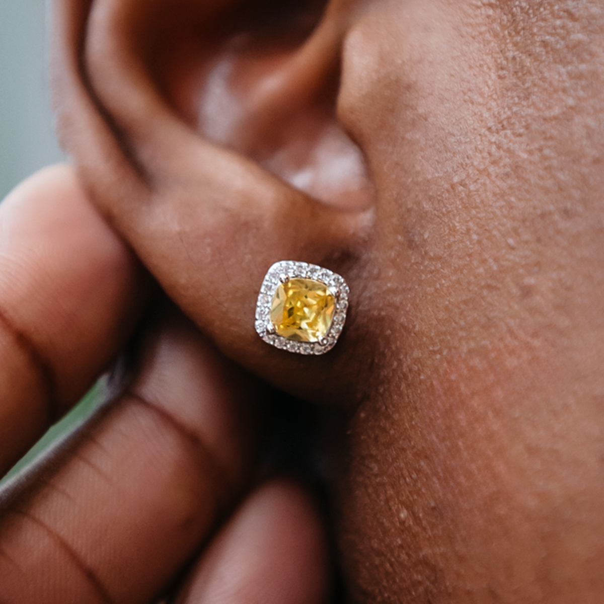 Canary Cushion Cut Earrings in White Gold