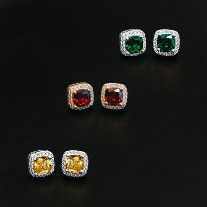 Canary Cushion Cut Earrings in White Gold