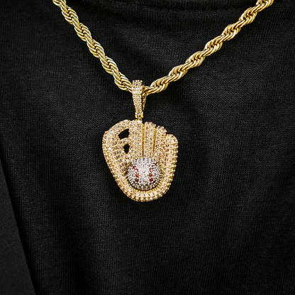 Iced Baseball Pendant in Yellow Gold