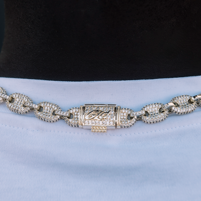 Diamond Puffed Mariner Chain in Yellow Gold- 12mm