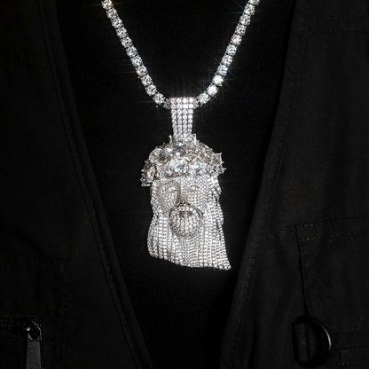 Large Diamond Portrait of Jesus Pendant in White Gold